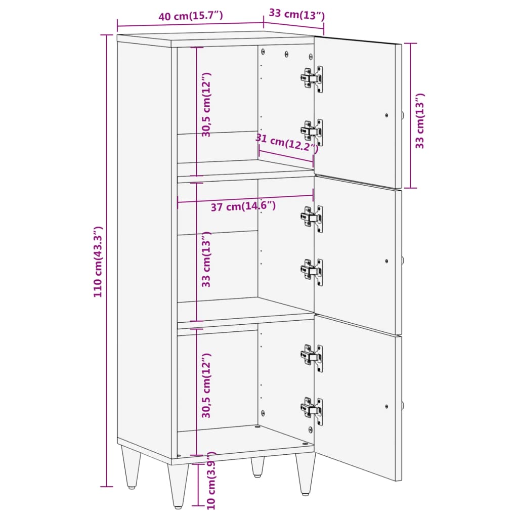 vidaXL Highboard 40x33x110 cm Solid Wood Mango