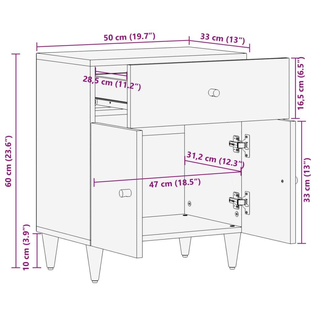 vidaXL Bedside Cabinet 50x33x60 cm Solid Wood Mango