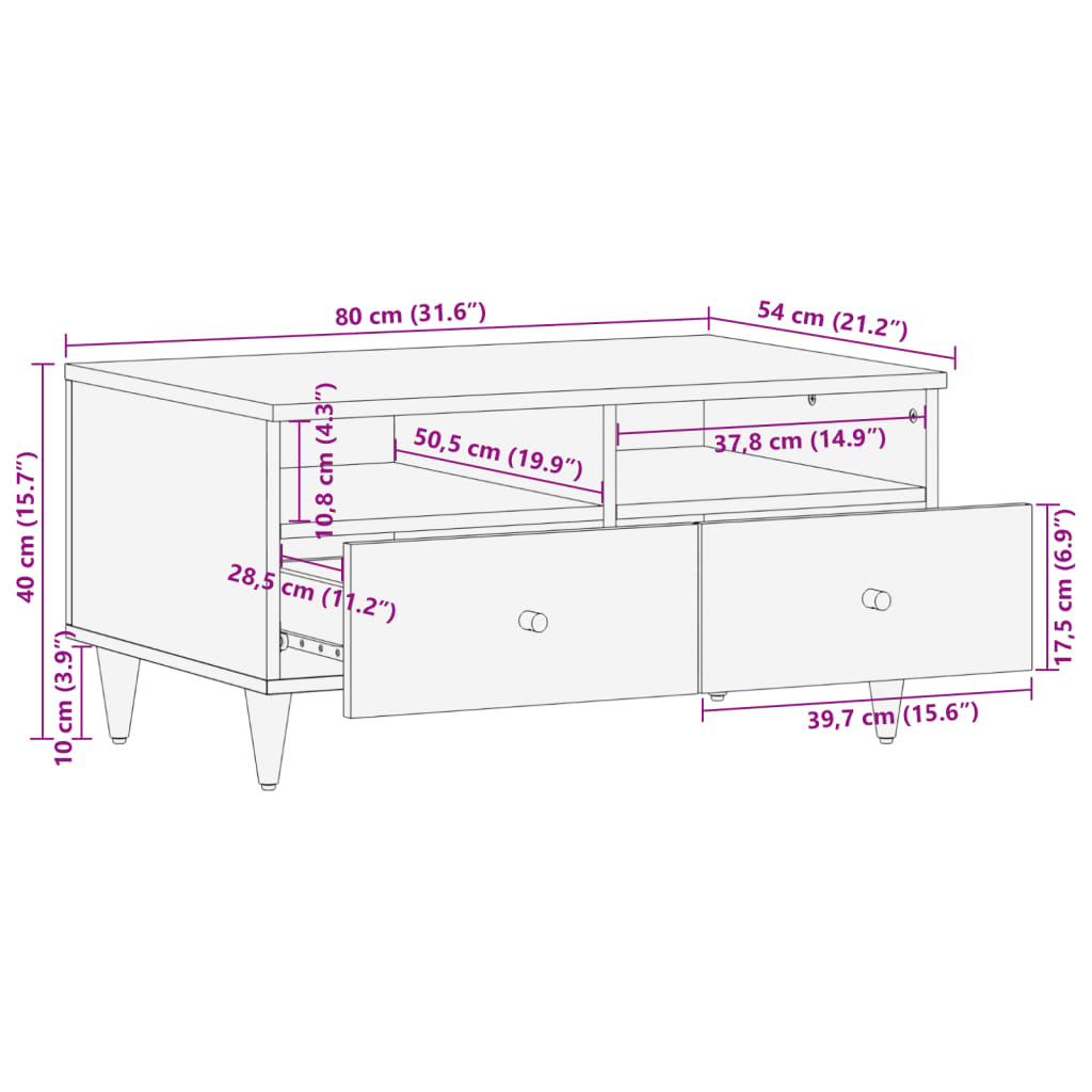 vidaXL Coffee Table 80x54x40 cm Solid Wood Mango