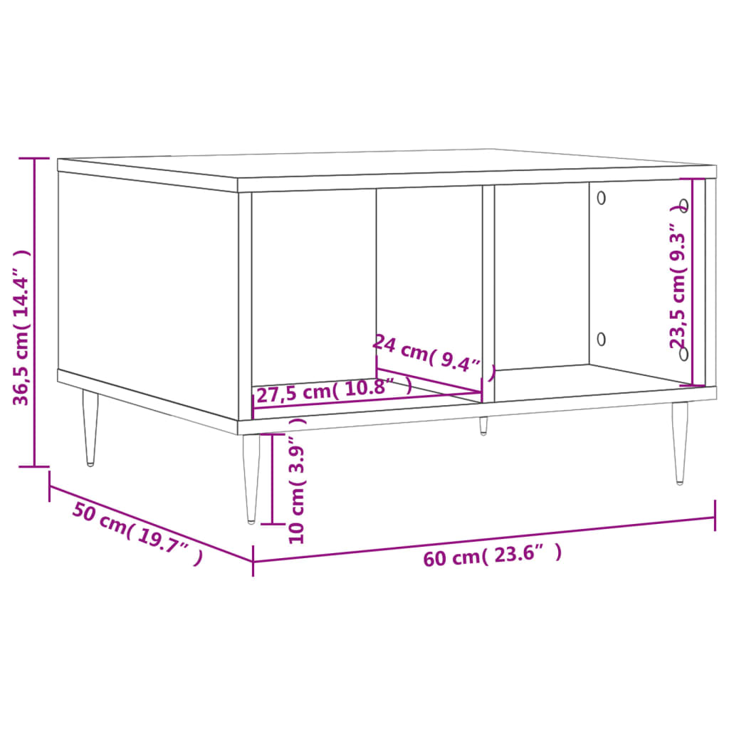 vidaXL Coffee Table Grey Sonoma 60x50x36,5 cm Engineered Wood