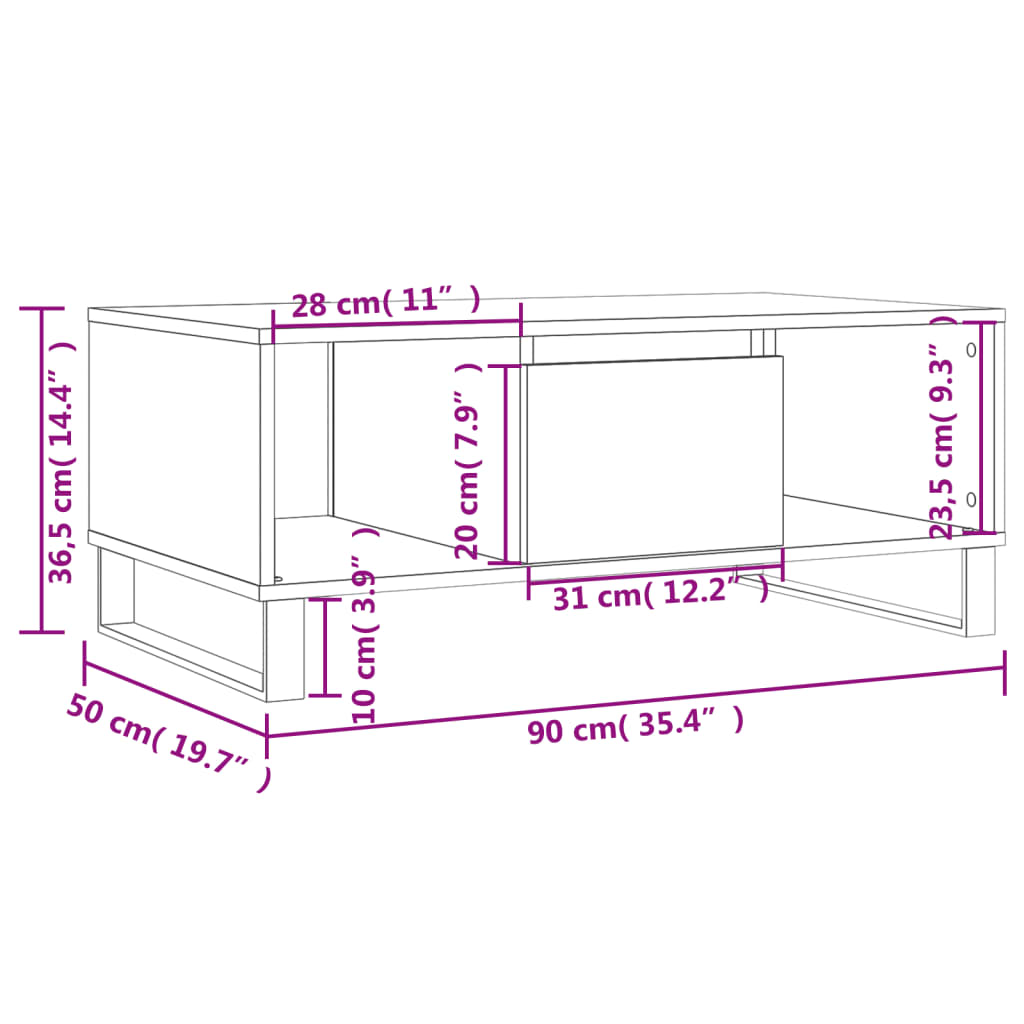 vidaXL Coffee Table Brown Oak 90x50x36,5 cm Engineered Wood