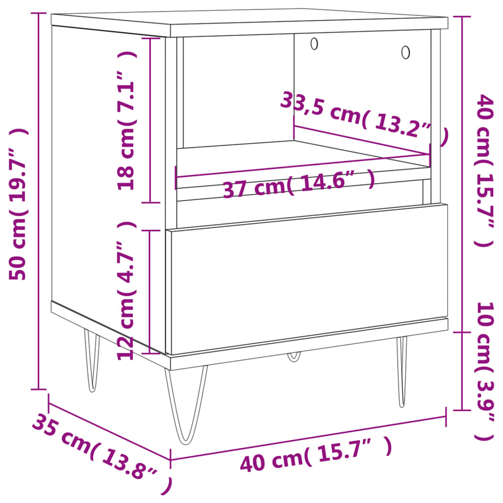 vidaXL Bedside Cabinet Grey Sonoma 40x35x50 cm Engineered Wood
