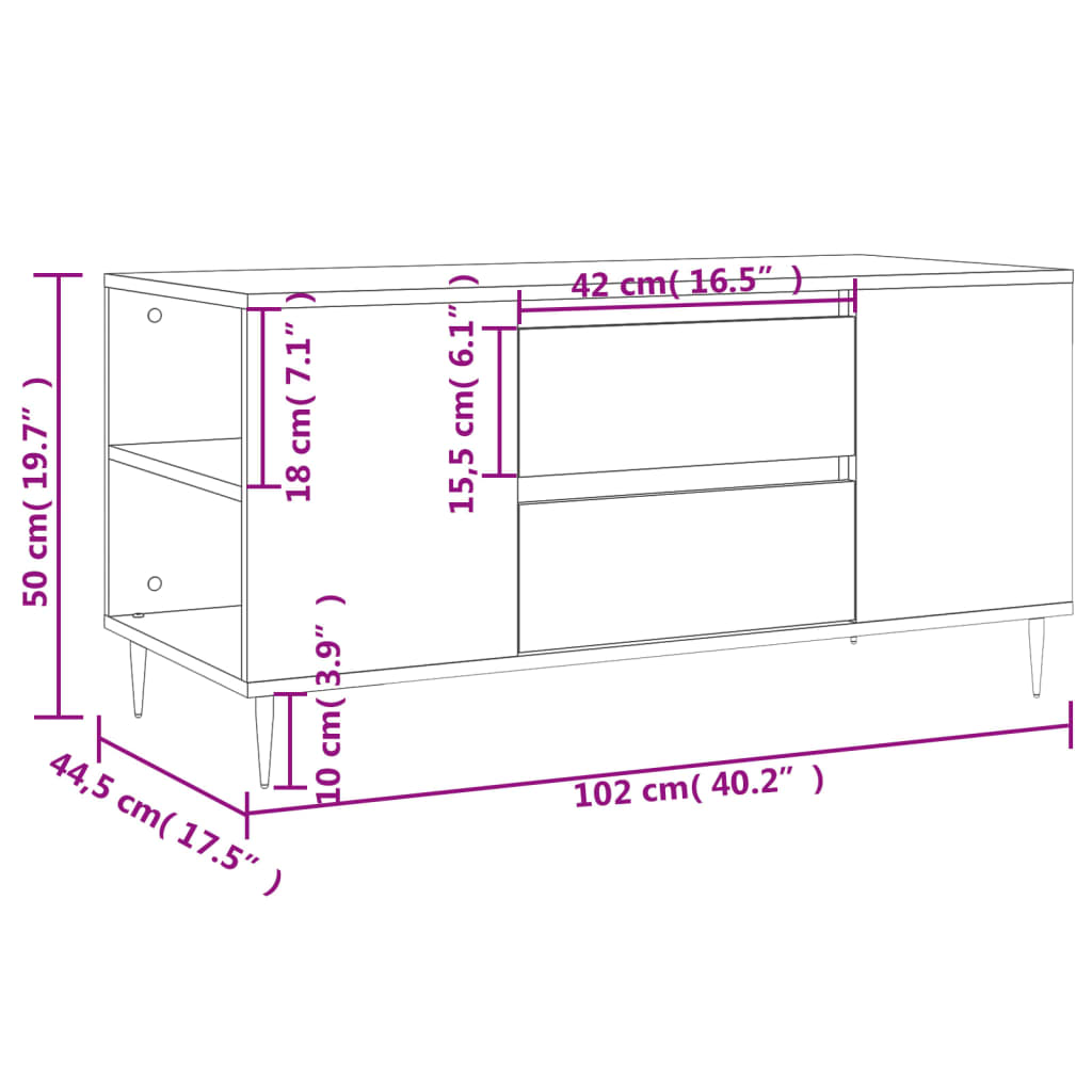 vidaXL Coffee Table Sonoma Oak 102x44,5x50 cm Engineered Wood