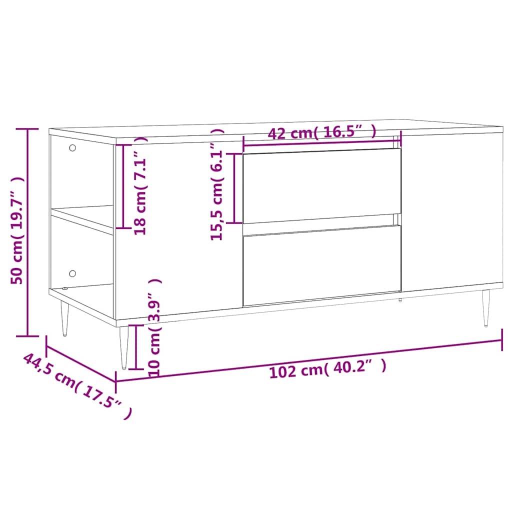 vidaXL Coffee Table Concrete Grey 102x44,5x50 cm Engineered Wood