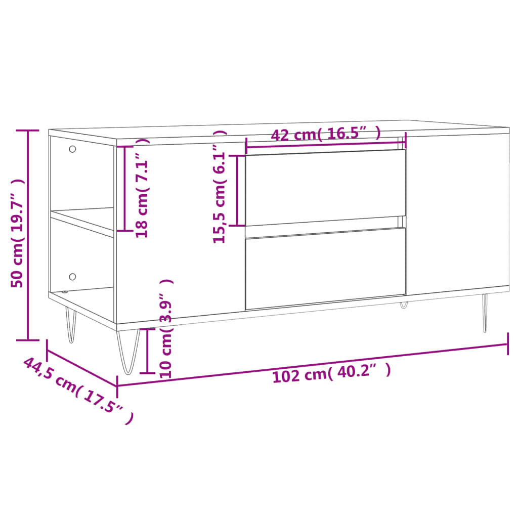vidaXL Coffee Table Brown Oak 102x44,5x50 cm Engineered Wood