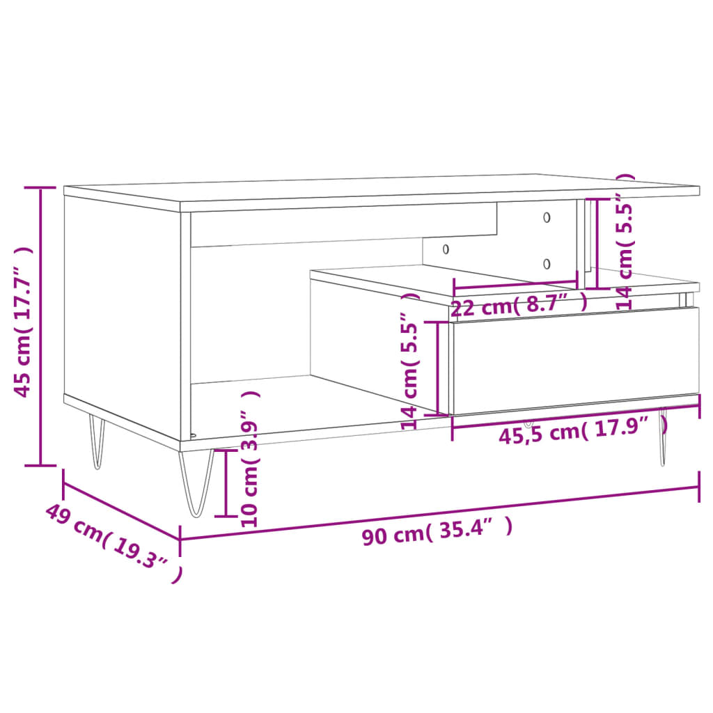 vidaXL Coffee Table White 90x49x45 cm Engineered Wood
