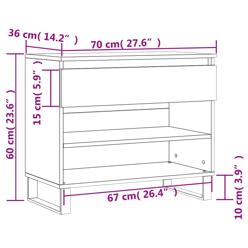 vidaXL Shoe Cabinet Concrete Grey 70x36x60 cm Engineered Wood