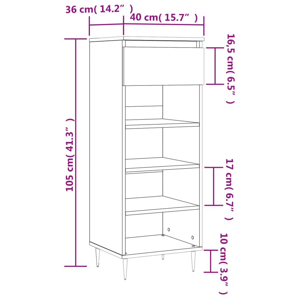 vidaXL Shoe Cabinet Black 40x36x105 cm Engineered Wood