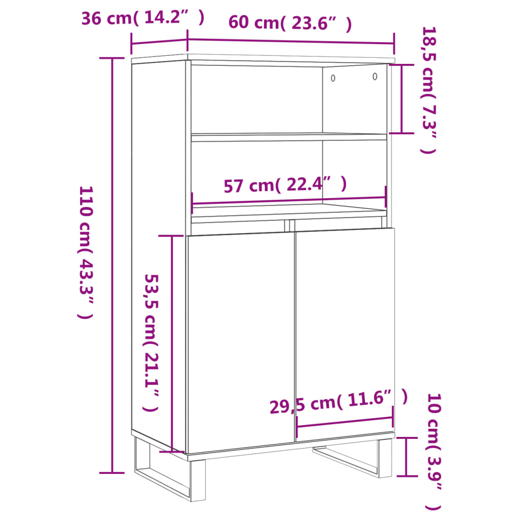vidaXL Highboard Sonoma Oak 60x36x110 cm Engineered Wood