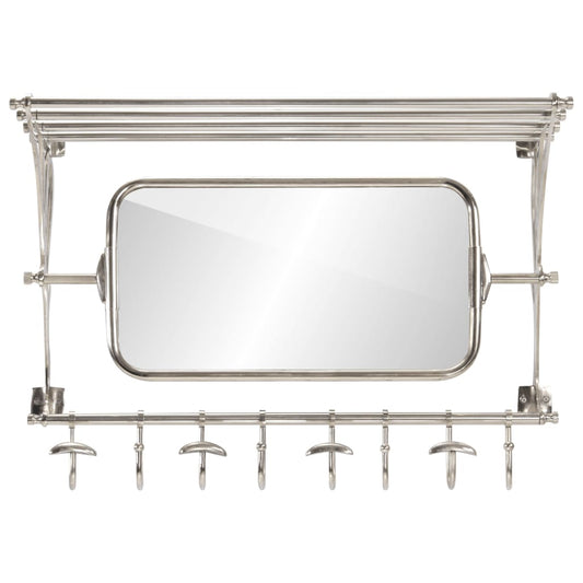 vidaXL Luggage Rack with Coat Hangers & Mirror Wall Mounted Aluminium