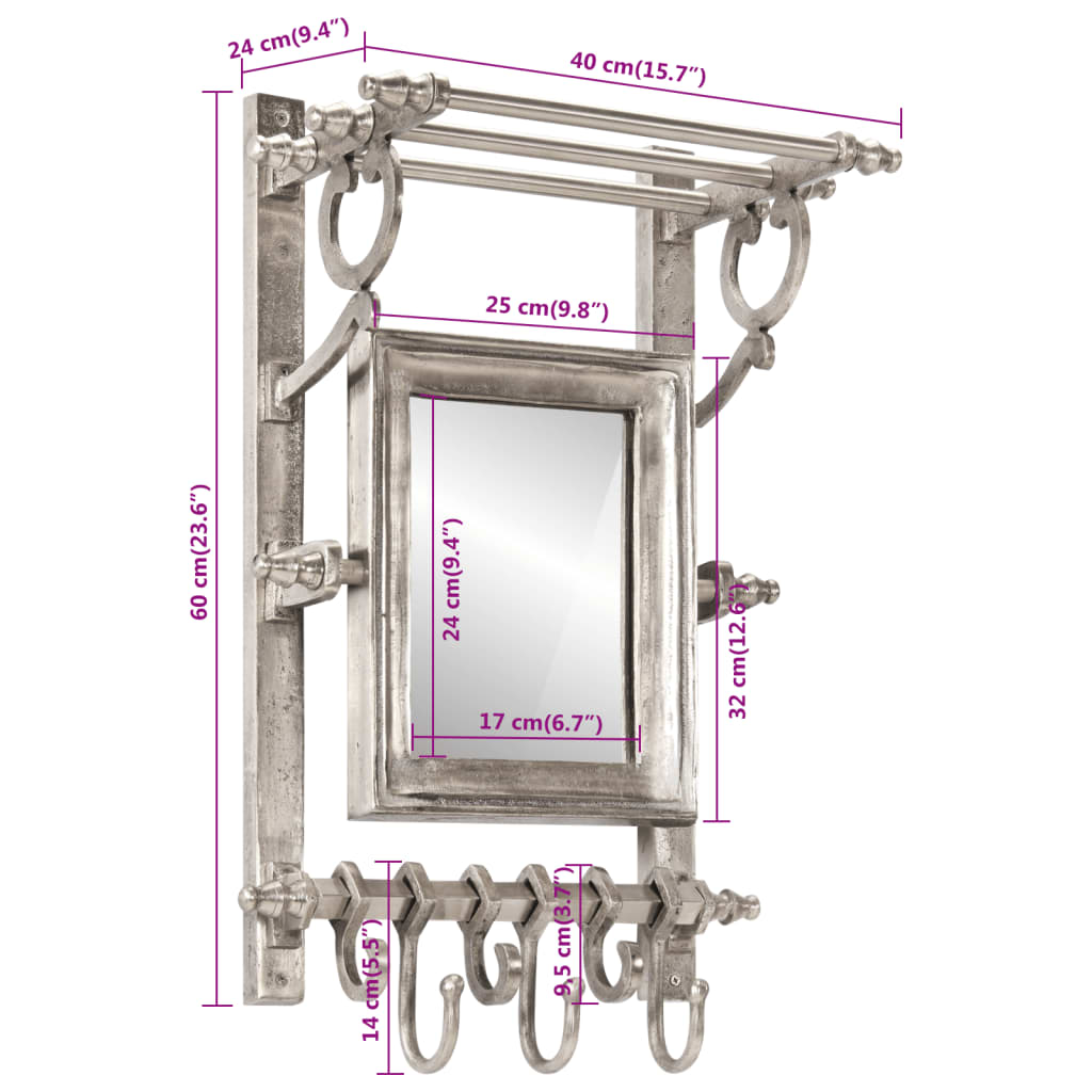 vidaXL Luggage Rack with Coat Hangers Wall Mounted Aluminium