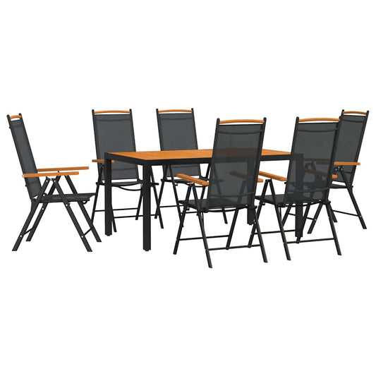 vidaXL 7 Piece Garden Dining Set Black and Brown Aluminium