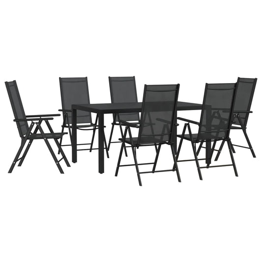 vidaXL Garden Dining Set | Black | Powder-coated aluminium, WPC, Textilene