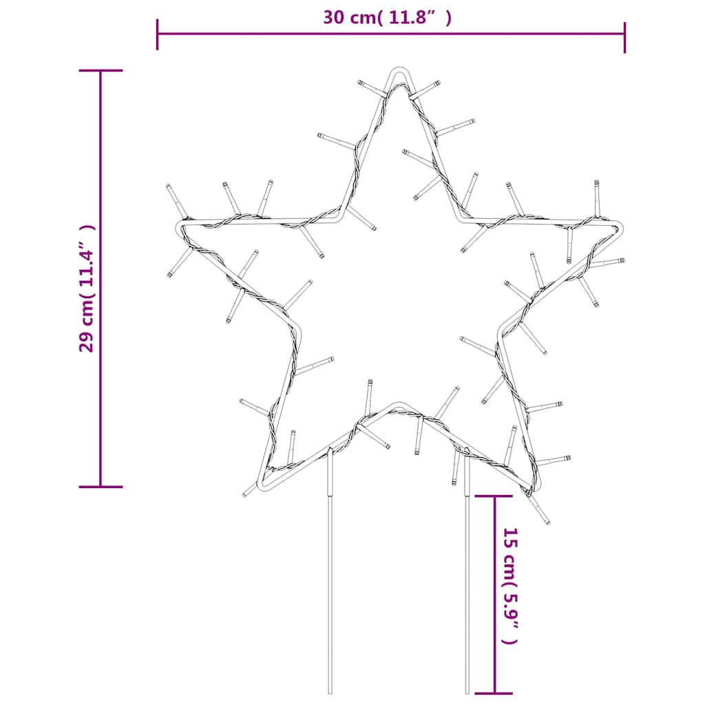 vidaXL Christmas Light Decorations with Spikes 3 pcs Star 50 LEDs 29cm