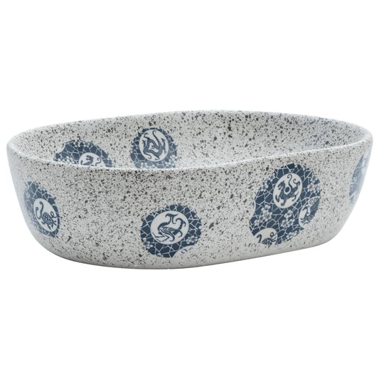 vidaXL Countertop Basin Grey and Blue Oval 47x33x13 cm Ceramic