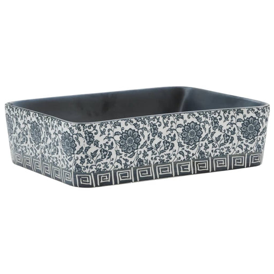 vidaXL Countertop Basin Black&Blue Rectangular 46x35.5x13 cm Ceramic