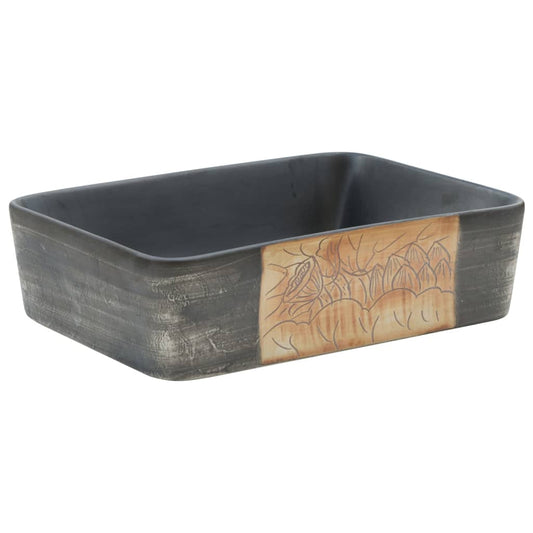 vidaXL Countertop Basin Black&Brown Rectangular 46x35.5x13 cm Ceramic