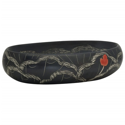 vidaXL Countertop Basin Black Oval 59x40x15 cm Ceramic