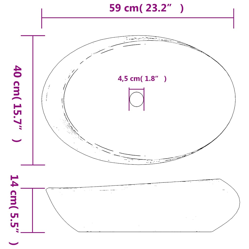 vidaXL Countertop Basin Purple and Grey Oval 59x40x14 cm Ceramic