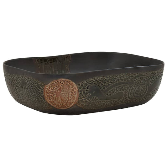 vidaXL Countertop Basin Black Rectangular 48x37,5x13,5 cm Ceramic