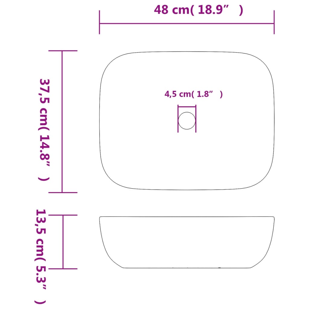 vidaXL Countertop Basin Grey Rectangular 48x37.5x13.5 cm Ceramic