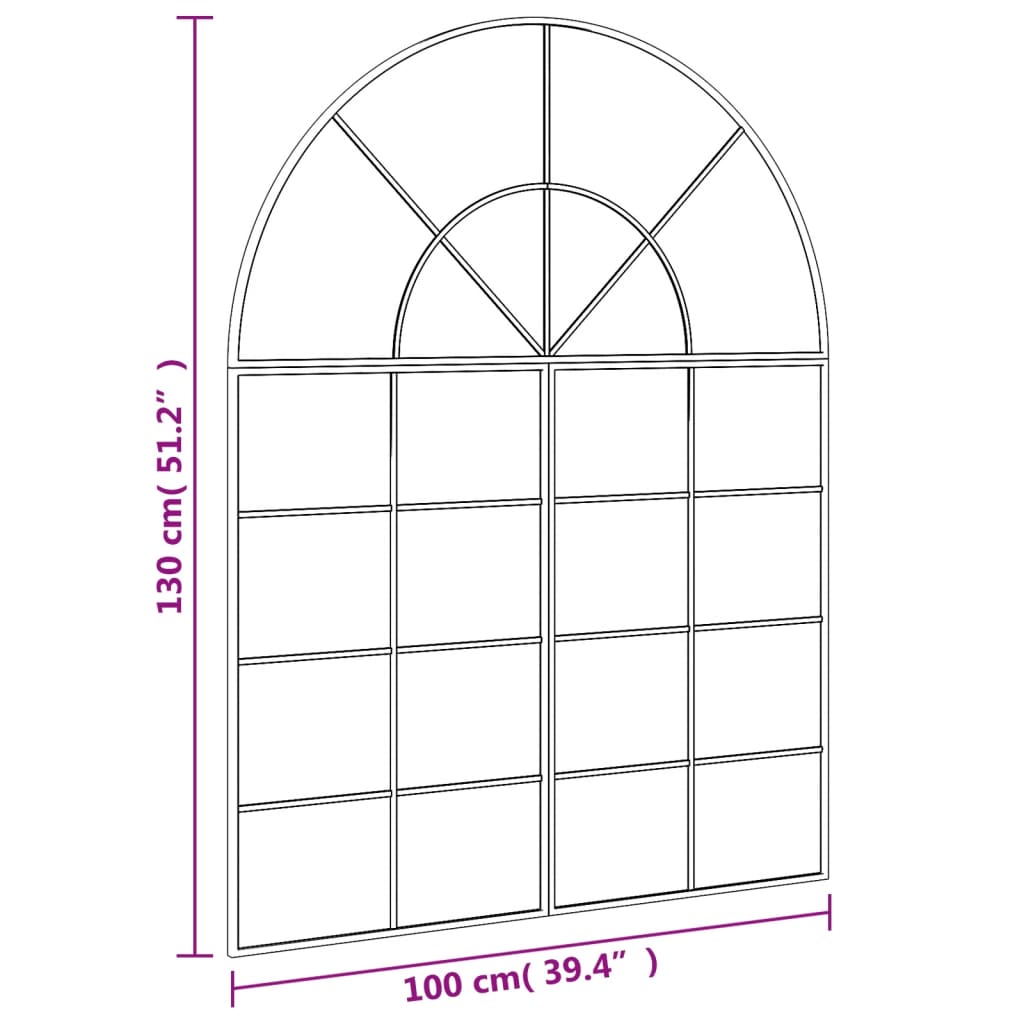 vidaXL Wall Mirror Black 100x130 cm Arch Iron