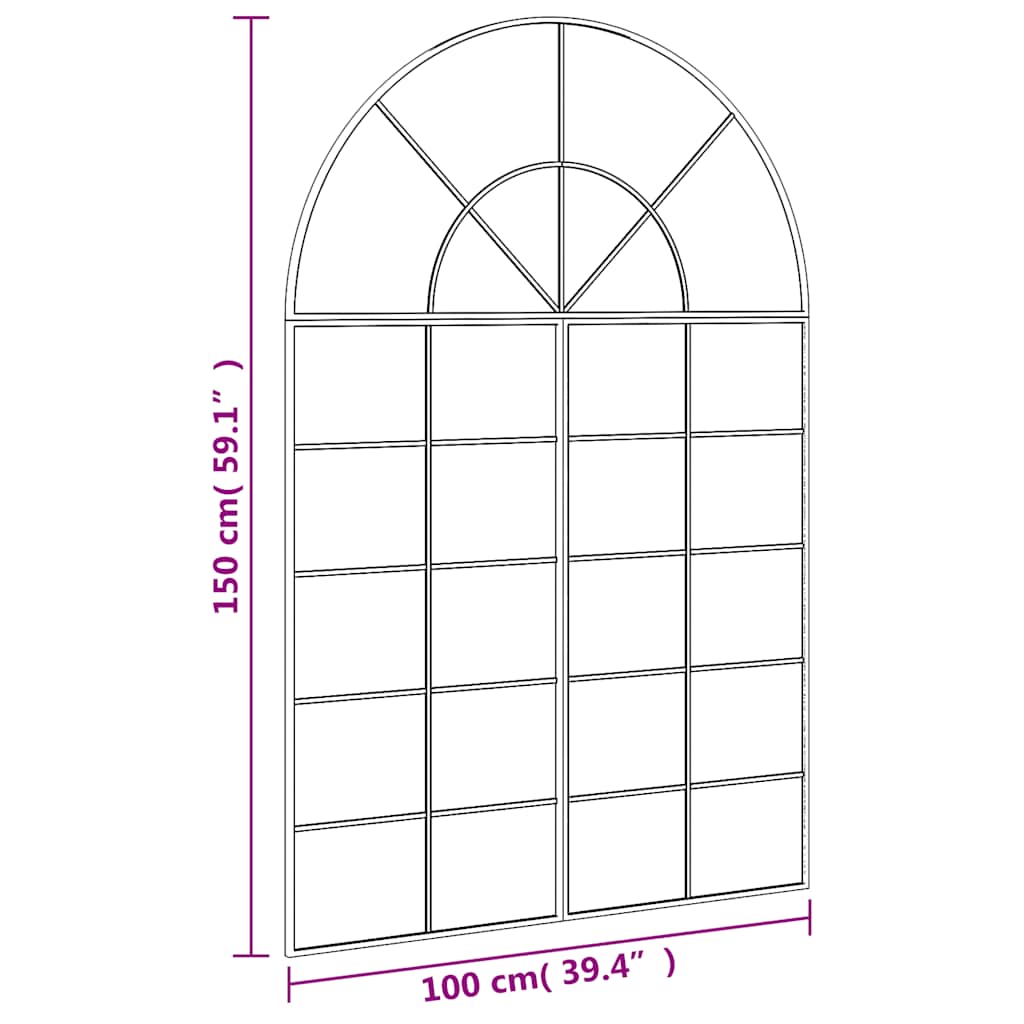 vidaXL Wall Mirror Black 100x150 cm Arch Iron