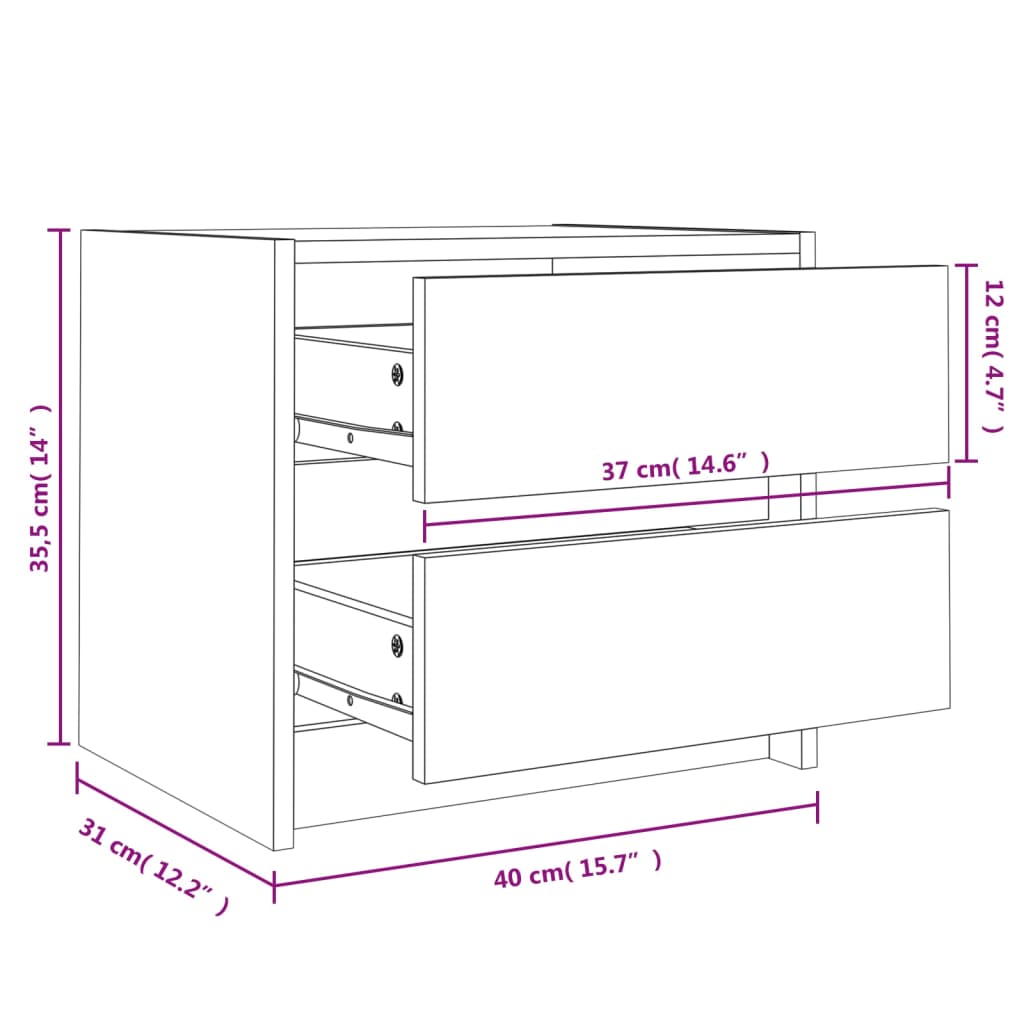 vidaXL Bedside Cabinet 40x31x35.5 cm Solid Wood Pine