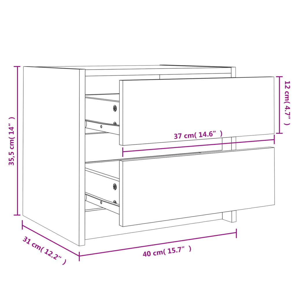 vidaXL Bedside Cabinet White 40x31x35,5 cm Solid Wood Pine