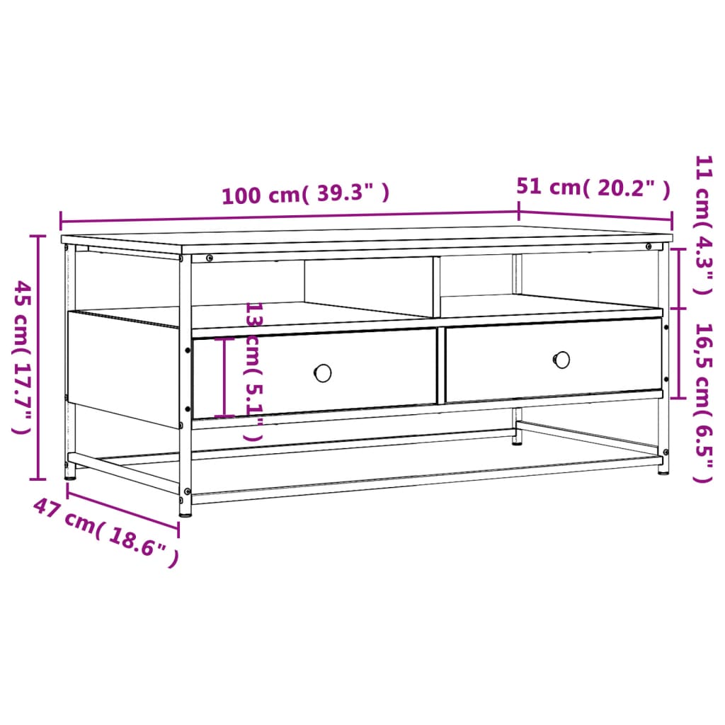 vidaXL Coffee Table Grey Sonoma 100 x 51 x 45 cm Engineered Wood