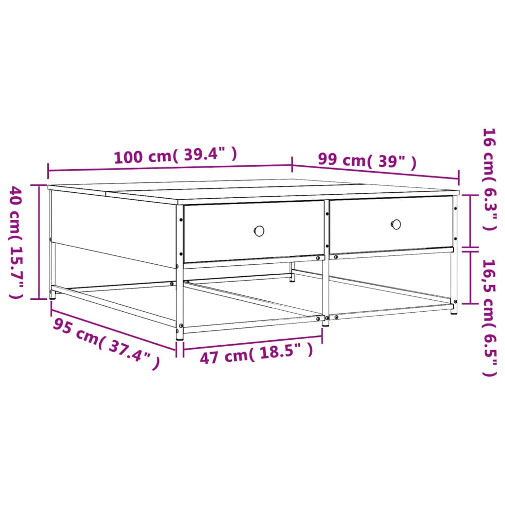 vidaXL Coffee Table Brown Oak 100x99x40 cm Engineered Wood