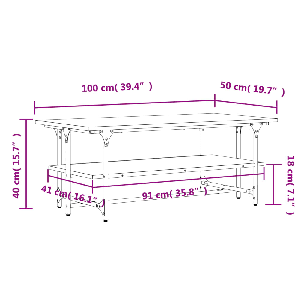 vidaXL Coffee Table Black 100x50x40 cm Engineered Wood