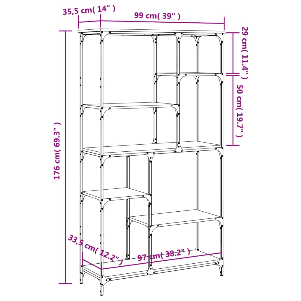 vidaXL Bookshelf 10-Tier 99 x 35.5 x 176 cm Smoked Oak