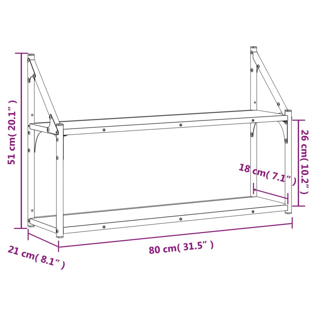 vidaXL 2-Tier Wall Shelf Sonoma Oak 80x21x51 cm Engineered Wood