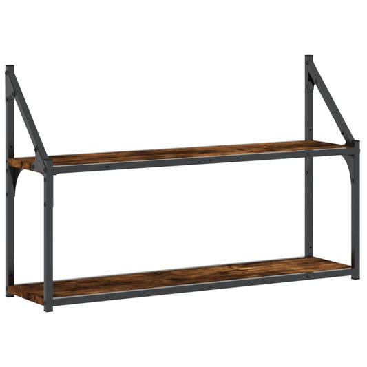 vidaXL 2-Tier Wall Shelf Smoked Oak 80x21x51 cm Engineered Wood