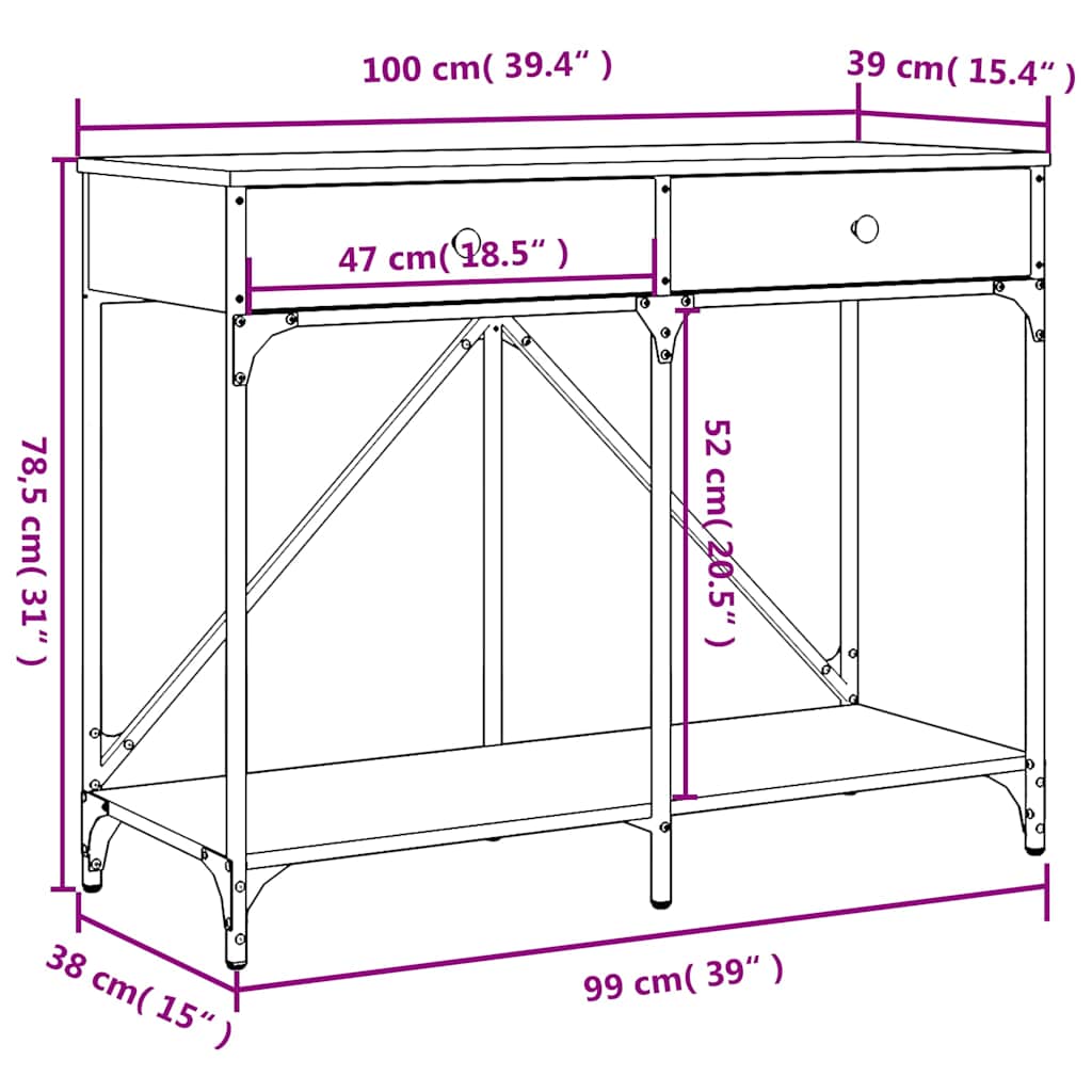 vidaXL Console Table Black 100x39x78,5 cm Engineered Wood