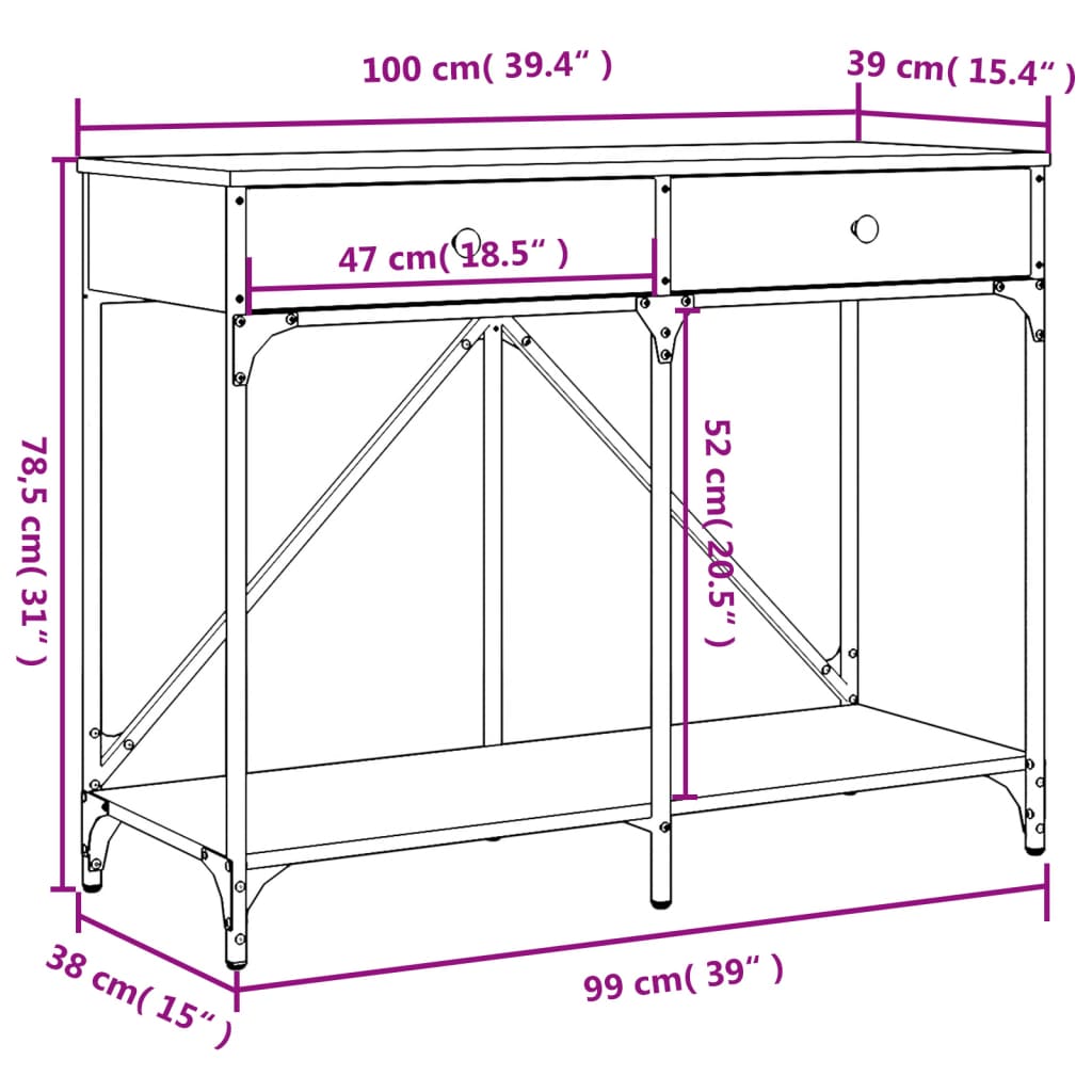 vidaXL Console Table Grey Sonoma 100x39x78,5 cm Engineered Wood