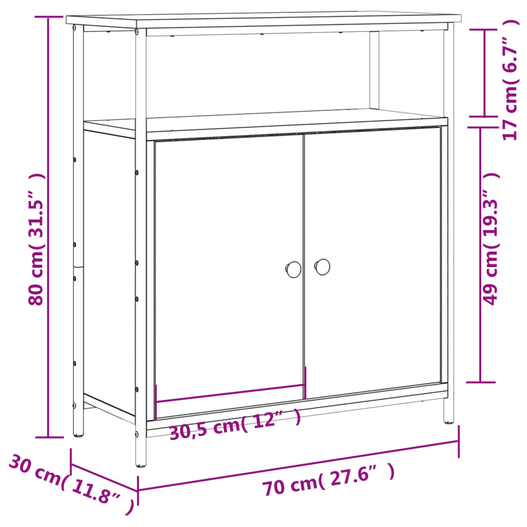 vidaXL Sideboard Sonoma Oak 70x30x80 cm Engineered Wood