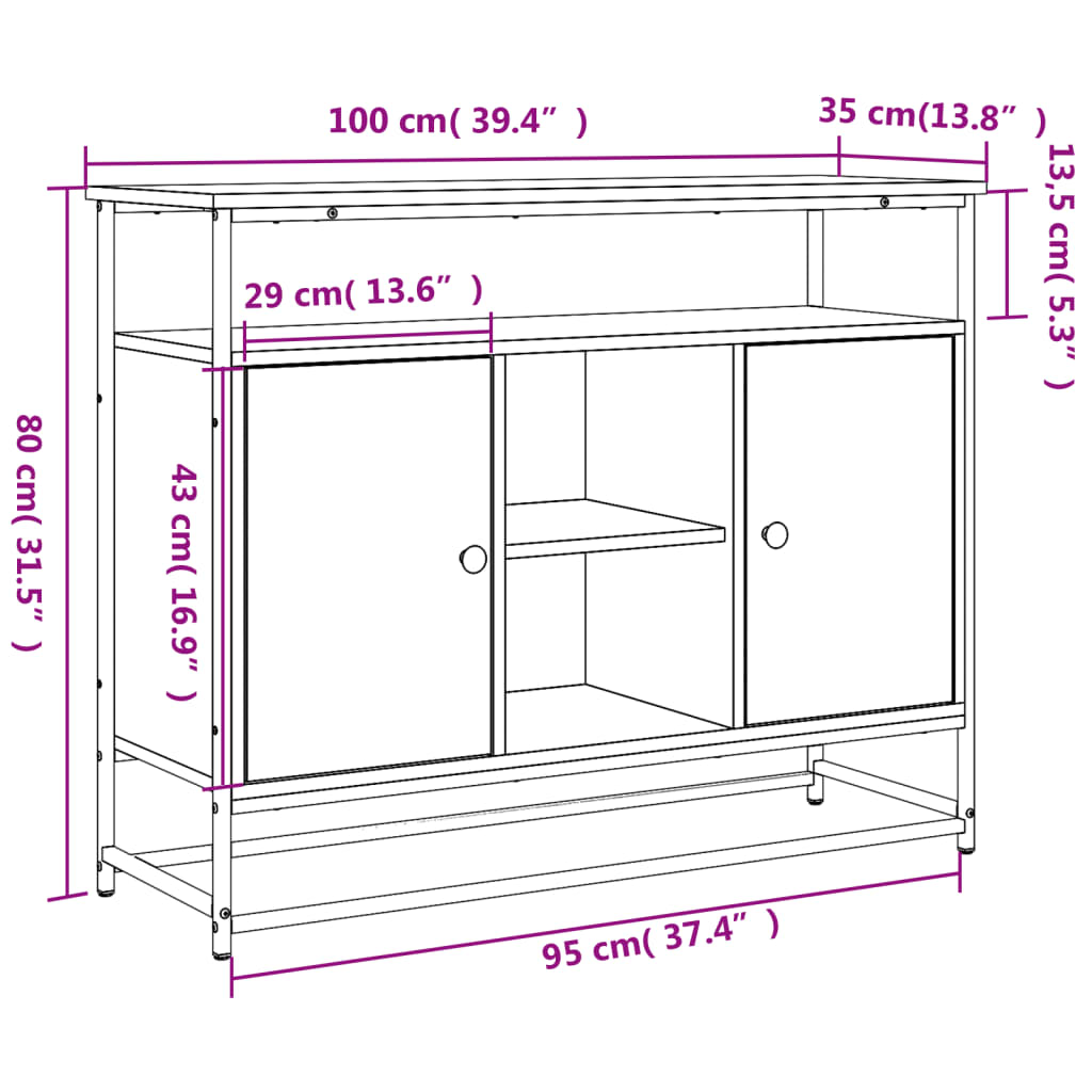 vidaXL Sideboard Sonoma Oak 100x35x80 cm Engineered Wood