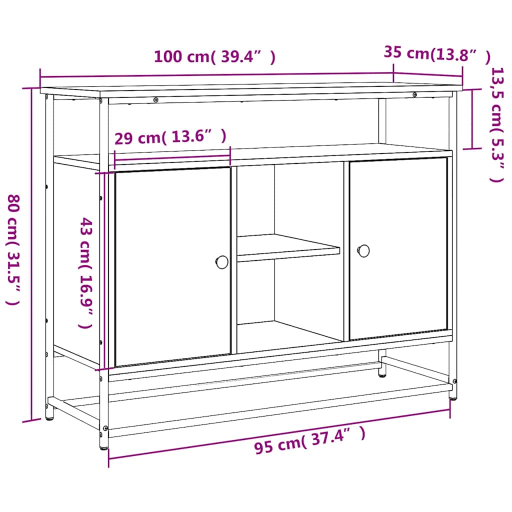 vidaXL Sideboard Sonoma Oak 100x35x80 cm Engineered Wood
