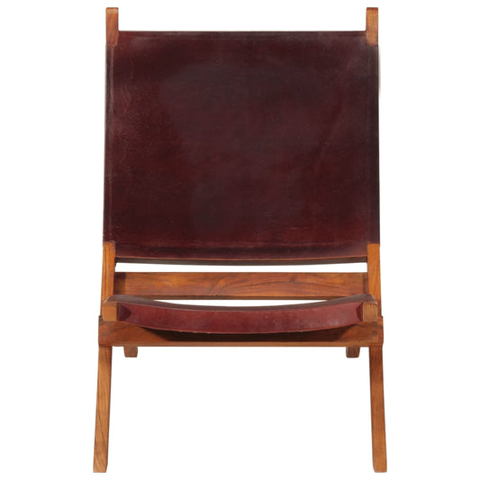 vidaXL Folding Chair Dark Brown Real Leather