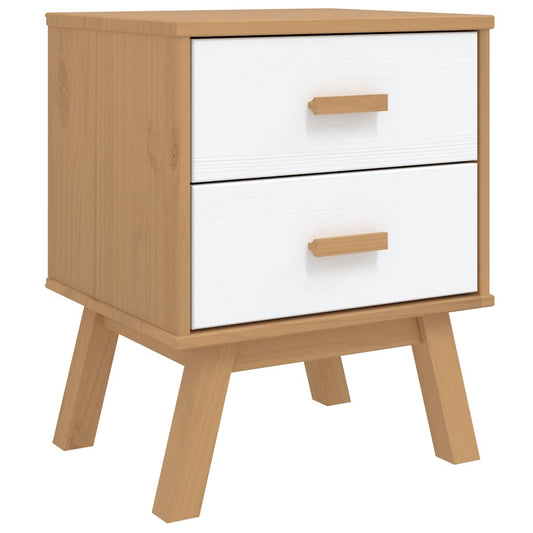 vidaXL Bedside Cabinet "OLDEN" White and Brown Solid Wood Pine