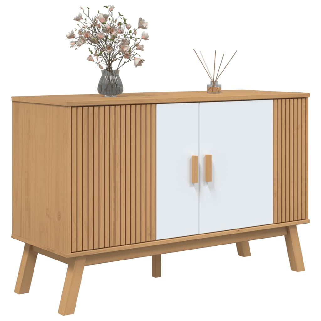 vidaXL Sideboard "OLDEN" White and Brown 114x43x73,5 cm Solid Wood Pine