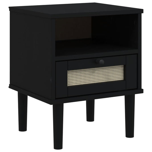 vidaXL Bedside Cabinet "SENJA" Rattan Look Black 40x35x48 cm