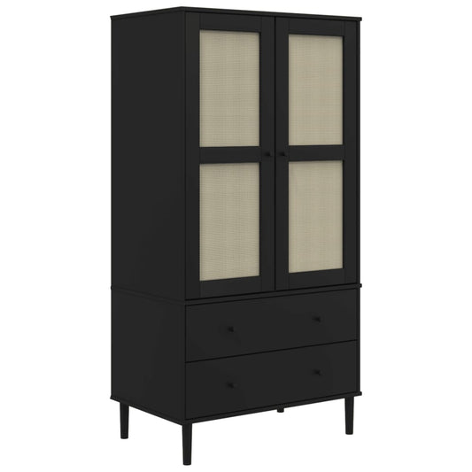 vidaXL Wardrobe "SENJA" Rattan Look Black 90x55x175 cm Solid Wood Pine