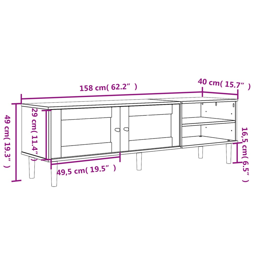 vidaXL TV Cabinet "SENJA" Rattan Look Black 158x40x49cm Solid Wood Pine