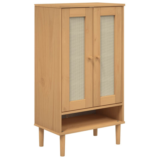 vidaXL Shoe Cabinet "SENJA" Rattan Look Brown 59,5x35x107 cm Solid Wood
