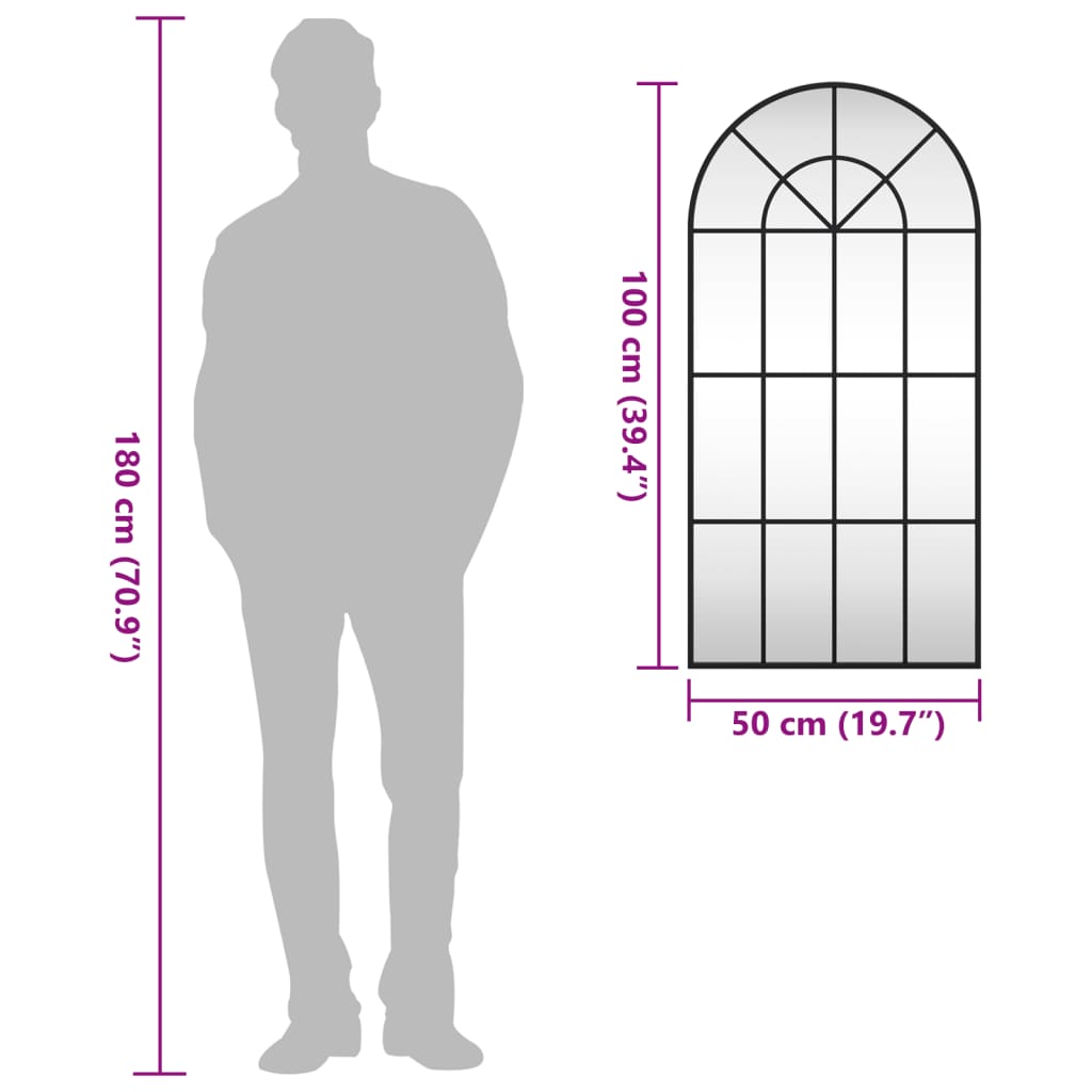 vidaXL Wall Mirror Black 50x100 cm Arch Iron