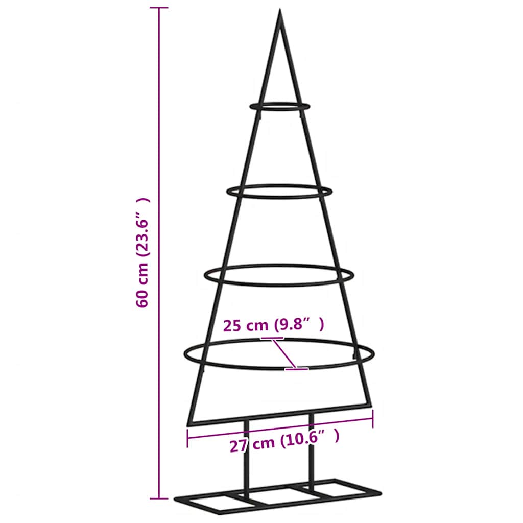 vidaXL Metal Christmas Tree for Decoration Black 60 cm
