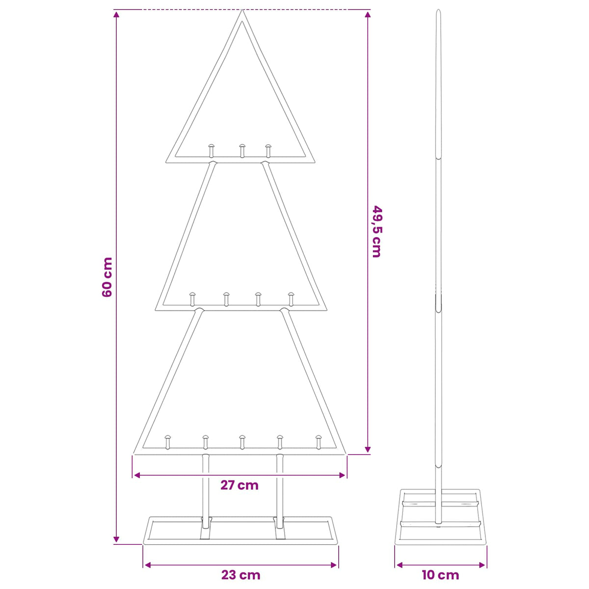 vidaXL Metal Christmas Tree for Decoration Black 60 cm